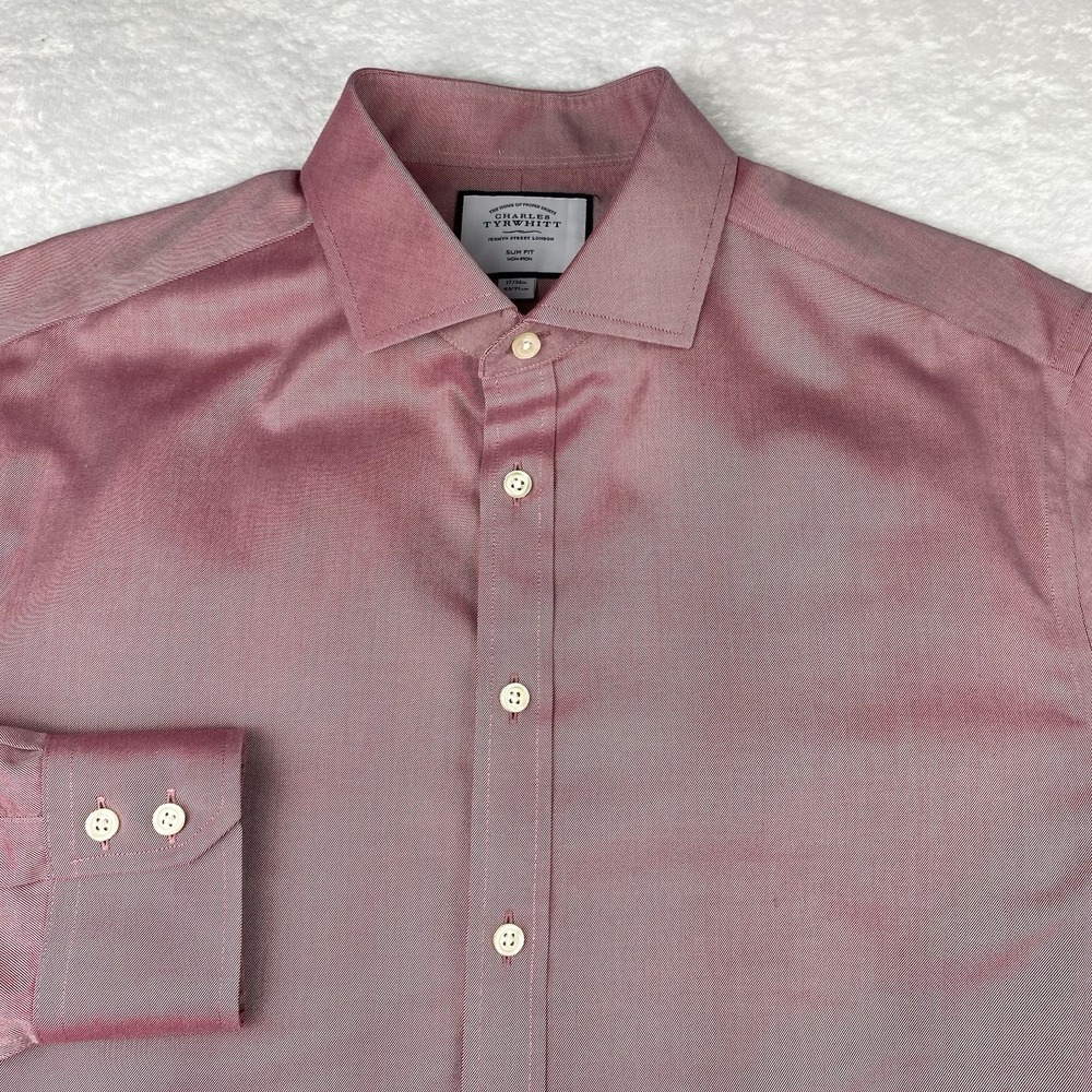 Charles Tyrwhitt Dress Shirt Mens 17-36 Frosted Mauve Slim Fit No Iron